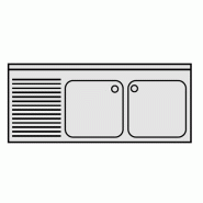 Plonge inox 2 bacs et égouttoir sur placard - P 500 mm -
