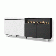 SKRAUT HOME Buffet salon et cuisine, 200x87x35cm, 4 Portes, Cheminée électrique, Design industriel, Blanc et noir - blanc Bois manufacturé 59_16