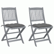 VidaXL Chaises Pliables D Extérieur Lot De 2 Et Coussins Bois D Acacia - gris 3064552