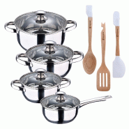 BERGNER - Batterie de Cuisine 7 Pièces en Acier Inoxydable Compatible Induction avec Set de 3 Ustensiles de Cuisine en Silicone et Bois - inox PK8931