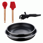 BERGNER - Jeu de 2 poêles Ø22/26 cm en aluminium pressé avec poignée amovible avec jeu de 2 ustensiles de cuisine EXCALIBUR - PK9585