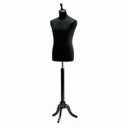 Buste Homme Couture Noir Réglable avec Pied Tripode en Bois - Hauteur 162 à 185 cm