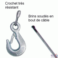 Câble acier + crochet 3mm - 12m palan 125-250kg - Treuil de halage et levage