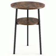COSTWAY Table Ronde, Ø39 cm 2 Niveaux, avec Cadre en Acier, pour Canapé et Café, Moderne - marron Bois manufacturé VH36405OR-3