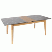 Décoshop26 - Table de salle à manger en bois et HPL 160-200 x 90 cm extensible aspect marbre/pierre pieds clairs 04_0008548 - Bois massif 3000262620