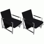 Helloshop26 - Fauteuil chaise siège lounge design club sofa salon 2 pcs avec cadre chromé cuir synthétique noir 1102215/3 - noir Bois massif 300014