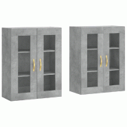 Helloshop26 - Lot de 2 armoires murales pratiques rangement polyvalent moderne 69,5 x 34 x 90 cm en bois gris béton 02_0055418 - gris verre 300023899