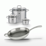 Lot 3 Faitouts et 1 Poêle Elo Relief Evolution - gris inox 3176239957587