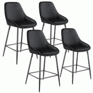 Tectake Chaise de bar SIERA avec dossier - Aspect velours noir/noir, Lot de 4 - 405868 - noir polyester 405868 Tectake Chaise de bar SIERA avec dossier - Aspect velours noir/noir, Lot de 4 - 405868 - noir polyester 405868