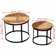 VidaXL Table basse 2 pcs Bois récupéré massif Rond 40 cm / 50 cm Modèle Atlas Logic - 244007XL