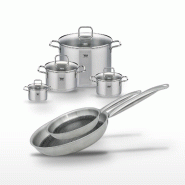 Batterie de cuisine avec 4 faitouts 12/16/20/26 cm et 2 poêles 24/28 cm en inox sans PFAS Elo Collection Relief Solution Citrin - gris 3176239940459