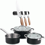 BERGNER - Batterie de cuisine 5 pcs 16/18/20cm compatible induction avec jeu de 3 couteaux avec support magnétique mural en acier inoxydable - multi-