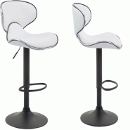 Décoshop26 - Lot de 2 tabourets de bar design contemporain pieds en métal noir assise en synthétique blanc 10_0000346 - blanc 3000848069600