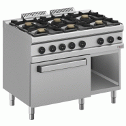 Fourneau gaz 6 feux vifs, sur four gaz GN 2/1 et armoire - Diverso - 0615402759755