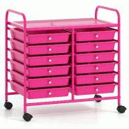 Helloshop26 - Chariot de rangement à roulettes 64 x 38 x 62 cm 12 tiroirs amovibles cadre métal design moderne en métal rose bonbon - rose métal 3