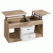 Helloshop26 - Table basse table de salon relevable avec 2 tiroirs et compartiments cachés compartiments ouverts pour salon bureau à 12_0007928 - 300