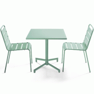 Oviala Business Ensemble table 70 cm et 2 chaises de jardin en métal vert sauge - vert acier 114671