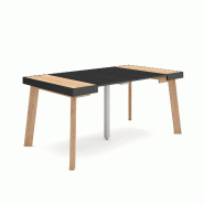 SKRAUT HOME Table console extensible, 160, Pour 8 personnes, Pieds en bois, Chêne et noir - beige Bois manufacturé 224_25
