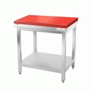 Table de boucher avec plaque de découpe rouge - 700 x 700 mm / GOLDINOX - rouge inox 3701770818860 Table de boucher avec plaque de découpe rouge - 700 x 700 mm / GOLDINOX - rouge inox 3701770818860