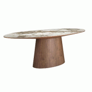 AC ANGEL CERDA Angel Cerdá Table de salle à manger ovale en marbre en porcelaine et noyer 1177C Ø220 x 112 x 76 - blanc porcelaine 8435631044307