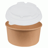 Combo Chaud NOVABOWL 1000ml - VALUE PACK 3 cartons - Bol Kraft & Couvercle Micro-ondable - Haute Résistance Graisses et Chaleur 120°C - Lot de 900 -