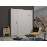 COMPOSITION ARMOIRE LIT ESCAMOTABLE SMART-V2 BLANC MAT COUCHAGE 160 X 200 CM COLONNE ARMOIRE