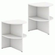 COSTWAY Ensemble de 2 tables d'appoint semi-circulaires, tables de chevet avec étagères ouvertes, blanc, 38 x 38 x 48,5 cm - blanc Bois manufacturé