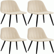 Décoshop26 - Set de 4 chaises de salle à manger coutures décoratives verticales assise en velours crème pieds en métal noir 10_0001751 - beige m�