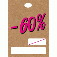 Etiquettes à trou -60% avec prix barré kraft lisse / rose 55x40mm - par 250