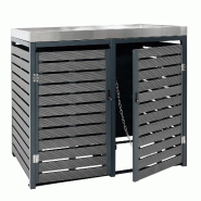 Mendler Habillage pour 2 poubelles HWC-K14, Box pour poubelles avec bac à plantes, 124x134x84cm WPC acier inoxydable 79kg ~ anthracite - gris métal