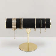 Présentoir bracelets rond sur pied velours noir et or Ø5cm L 23 x H 16 cm