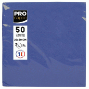 Pronappe - Réf.SV622010I - Carton de 800 Serviettes Cocktail ouate 2 plis - papier micro gaufré - 20 X 20 cm - 16 paquets de 50 serviettes Bleu mari