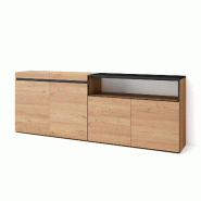 SKRAUT HOME Buffet salon et cuisine, 200x75x35cm, 4 Portes, Meuble chaussure, Chêne et noir - beige Bois manufacturé 63_13