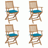 VidaXL Chaises Pliables De Jardin Lot De 4 Avec Coussins Bois D Acacia - bleu 3064636
