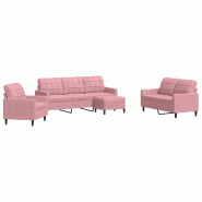 VidaXL Ensemble de canapés 4 pcs avec coussins Rose Velours Modèle Riad - 3278364