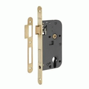 Boitier de serrure encastrable à cylindre pour porte d'entrée, axe 50mm, bouts ronds, têtière laiton brossé - THIRARD - doré 3150260019063 Boitier de serrure encastrable à cylindre pour porte d'entrée, axe 50mm, bouts ronds, têtière laiton brossé - THIRARD - doré 3150260019063