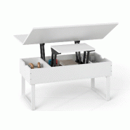 COSTWAY Table basse réglable, 3 en 1 avec 3 compartiments cachés, convertible en table à manger, bois, Blanc - blanc Bois manufacturé TH32025IT