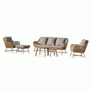 Salon bas de jardin 5 places en teck et corde tissée - DCB GARDEN - PALMAS marron avec canapé, fauteuils et repose-pied Salon bas de jardin 5 places en teck et corde tissée - DCB GARDEN - PALMAS marron avec canapé, fauteuils et repose-pied