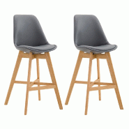Décoshop26 - Lot de 2 tabourets de bar scandinaves coque plastique et PVC grise et pieds en bois massif 10_0006368 - gris Bois massif 3000265531773