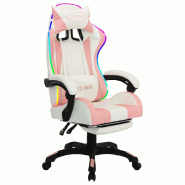 Helloshop26 - Chaise fauteuil siège pivotante de bureau informatique étude de jeux vidéo avec LED RVB Rose et similicuir rose 02_0024211 - rose pol