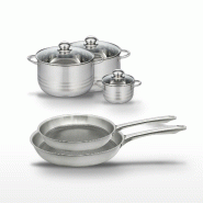 Lot de 2 Poêles 24/28cm & 3 Faitouts 12/20/24cm Elo Relief Passion - gris Acier inoxydable 18/10 3176239954074
