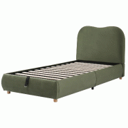 Merax Lit rembourré 90 x 200 cm avec rangement hydraulique, sommier à lattes et tête de lit rembourrée, revêtement en velours vert - vert multi-m