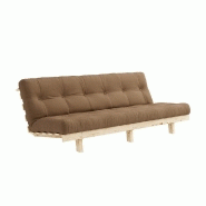 BANQUETTE CONVERTIBLE FUTON LEAN PIN COLORIS MOCCA COUCHAGE 130*190 CM.