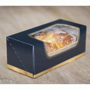 Boite pâtissière à fenêtre carton noir et or personnalisable 25X11x10cm - par 25