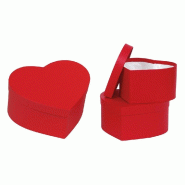 Boites coeurs carton rouge 24,5x24,5x12 - 21x21x10 et 18x18x10 cm