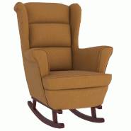 Décoshop26 - Fauteuil à bascule pieds en bois massif d'hévéa siège en velours marron extra confort DEC029162 - marron Bois massif 3000257239809_0