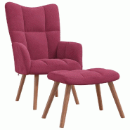 Décoshop26 - Fauteuil lounge chaise de canapé design moderne avec repose-pieds en velours rouge bordeaux DEC026546 - rouge 3000255879557