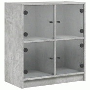 Helloshop26 - Armoire latérale design intemporel 68 x 37 x 75 cm avec portes vitrées rangement ambiance cosy en bois gris béton 02_0049314 - gris v