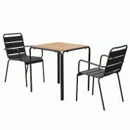 Oviala Business Table de jardin bistrot métal et polywood 70 cm et 2 fauteuils noir - noir acier 115206