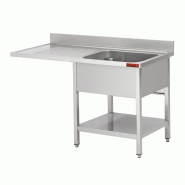 Plonge avec dosseret 1 bac et sous-tablette à gauche et 1 égouttoir et espace LV à droite 1200x700x850mm | Gastro m - GN095